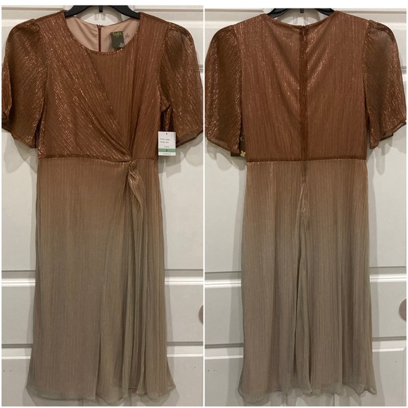 NWT Taylor Sz 8 gold sparkle ombré flutter sleeve side tie dress style 2102M - Picture 1 of 14